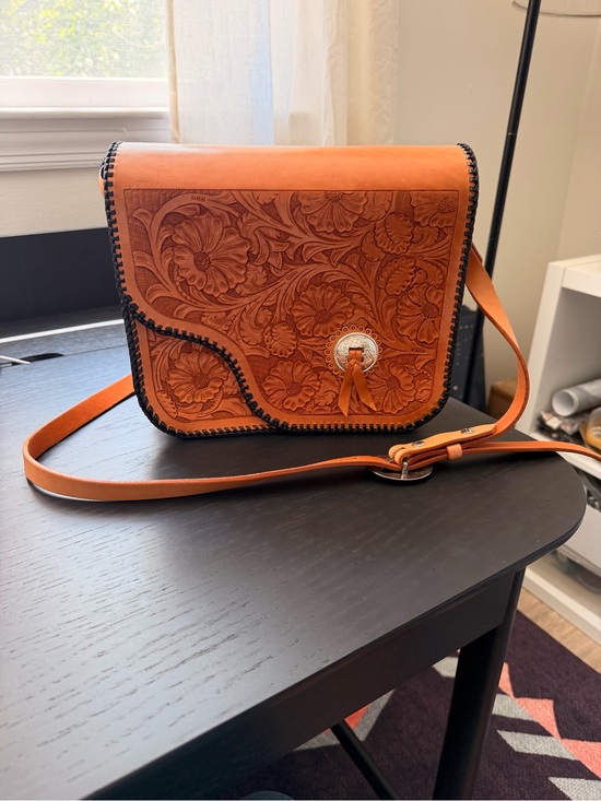 Nic + Maude Nashville Handbags - Nic + Maude Hand-Tooled Floral Tan Leather Crossbody Bag with Concho Accent